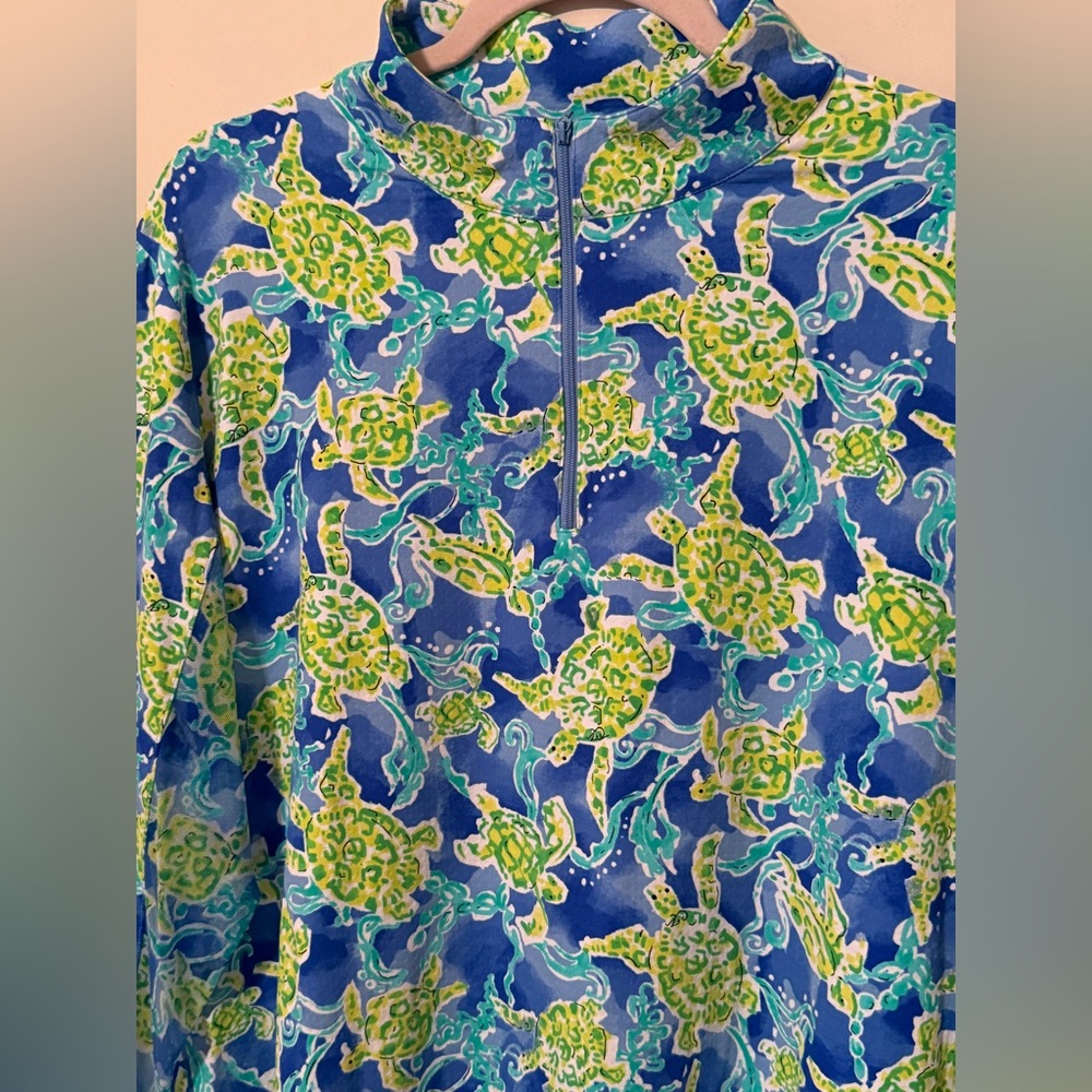 NEW IBKUL Turtles At Sea Print Long Sleeve Mock Neck Golf Top XXL - Picture 3 of 4
